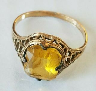 Vintage 14 K Gold Ring With Yellow Topaz Colored Stone