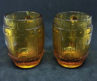 Vintage Amber Barrel Shot Glasses - Collectible Toothpick Holders - Pair