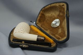 Sms Lattice Compact Meerschaum Pipe With 2 Stems In Custom Case (137)