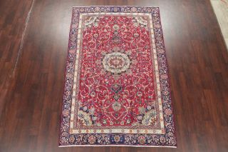 SEMI - ANTIQUE TRADITIONAL RED FLORAL KASHMAR AREA RUG HAND - KNOTTED BEDROOM 6 ' X9 ' 3