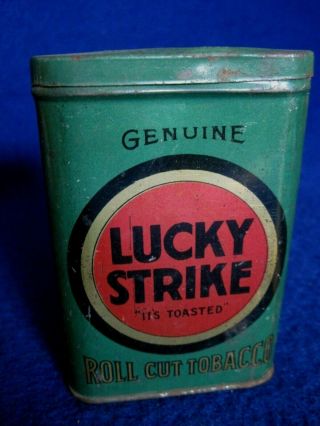 Vintage Lucky Strike Roll Cut Vertical Pocket Tobacco Tin With Match Striker