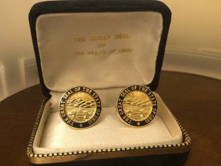 Vintage Gold Tone The Great Seal Of The State Of Ohio Emblem Cufflinks