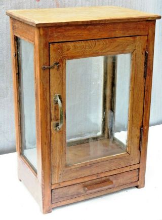 Vintage Wooden Cabinet Shabby Chic Curio Display All Side Glass Chest Showcase