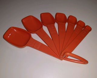 Tupperware Set Of 7 Measuring Spoons With Clasp Orange Vintage Nov19