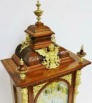 Rare Antique Walnut & Ormolu Triple Fusee Musical 8 Bell & 5 Gong Bracket Clock 3