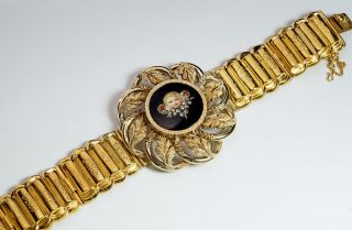 Antique Early Victorian Era Gold,  Diamond And Enamel Locket Bracelet