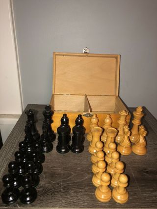 Vintage French Cavalier Staunton Pattern Wooden Chess Set Weighted - 3 3/4” Kings