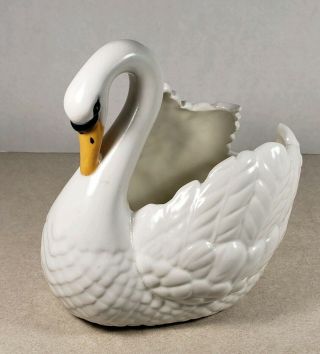 Vintage White Glazed Swan Figurine Holland Mold Planter 6.  5 " Tall Ceramic