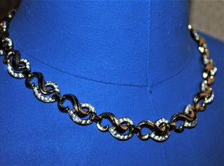 Vintage Mazer Brothers Gold Tone Rhinestone Link Choker Necklace 1960 " S