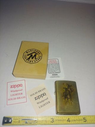 Vintage Zippo Brass Marlboro Rodeo Lighter And Paperwork