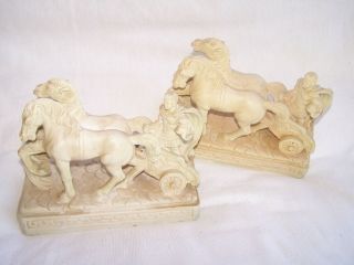 Vintage Book Ends Statues Gladiator Horses Chariots A.  Giannetti Italy?