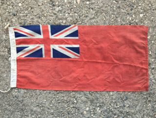 Vintage British Royal Navy Cotton Ensign Flag Red W Rope 2 - Sided 3 Ft Long Wwii