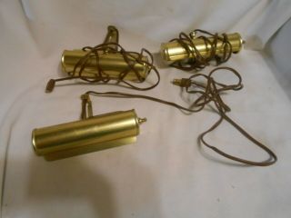 Set Of 3 Vintage Gold Tone Metal Over The Picture Hanging Lights Lamp