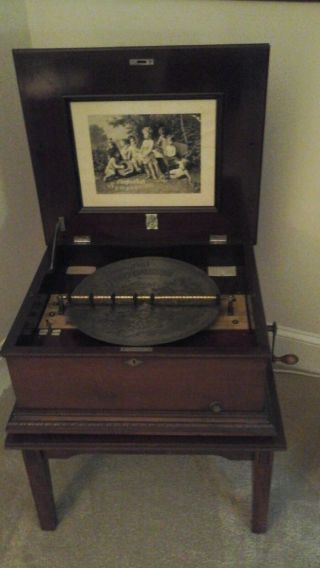 Antique Imperial Symphonion Music Box With 20 Discs,  And Stand