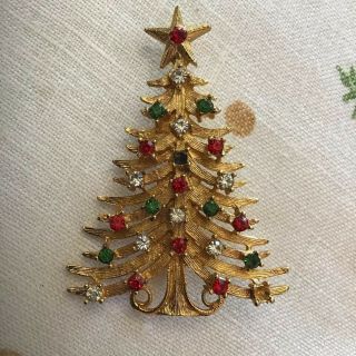 Vintage Mylu Multi Color Rhinestone Christmas Tree Pin 108 - 4