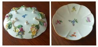 Rare Antique 19thc Meissen Porcelain Applied 3d Encrusted Flowers Saucer/dish