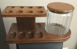 Decatur Industries Solid Walnut 8 Pipe Stand With Glass Humidor Felted Base Euc