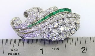 Antique heavy Platinum 7.  75CTW VS diamond/emerald cluster brooch w/2X.  50CT ctrs. 3