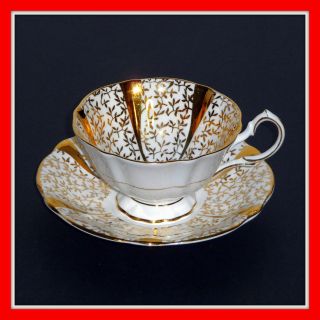 Vintage Queen Anne Tea Cup And Saucer Gold Lace