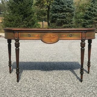 Antique Berkey & Gay Paint Decorated Demilune Console Table,  Desk Or Vanity