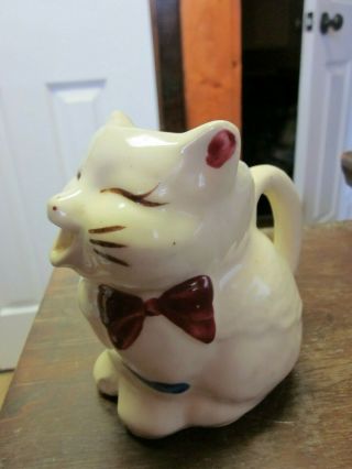 VINTAGE SHAWNEE PUSS N BOOTS CAT WITH BOW CREAMER PITCHER MADE IN USA 2