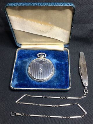 1926 Cased Elgin Pocket Watch 15 Jewel 14k Gold Filled W/ Fob And Knife