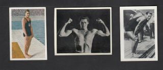 3 Tarzan Johnny Weissmuller Tobacco Cards 1928 - 1931