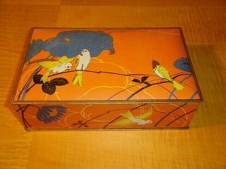 Vintage Art Deco Orange And Blue Canco Tin Box With Canaries Exc Cond $29