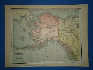 Vintage 1891 Alaska Territory Map Old Antique Atlas Map