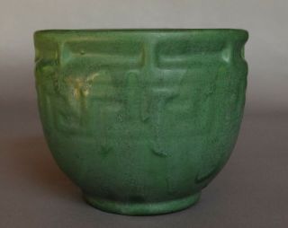 1913 Arts & Crafts Brush Mccoy Matte Green Art Pottery Greek Key Jardiniere