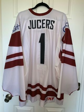 Maris Jucers Latvia Game Worn Goalie Jersey Sz 58g Iihf Hockey Dynamo Riga