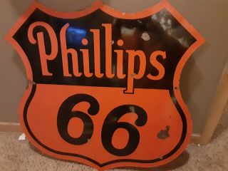 Vintage Phillips 66 Orange Gasoline Porcelain Gas Pump Sign