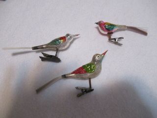3 Vintage Glass Clip On Bird Christmas Ornaments