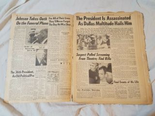 JFK Killed Vintage Newspaper Daily News 1963 John F Kennedy Assassination 2