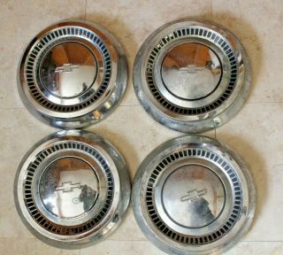 Set Of 4 Vintage Chevrolet Chevy Chrome Dog Dish Hubcaps 10.  5 " -