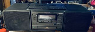 Vintage Sony Mega Bass Am/fm Radio Cd Cassette Tape Speaker Boom Box Cfd - 260