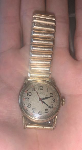 Antique Elgin 15 Jewel 10k Gold Filled Military Wrist Watch