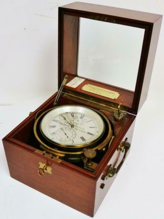 Rare Antique American T.  S & I.  D Negus 2 Day Marine Chronometer In Mahogany Case