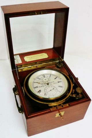 Rare Antique American T.  S & I.  D Negus 2 Day Marine Chronometer In Mahogany Case 3