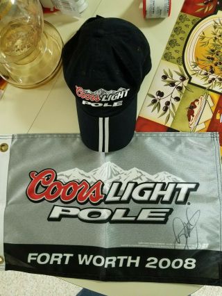 Dale Jr.  Autographed 2008 Coors Light Pole Flag Fromtexas Motor Speedway And Cap