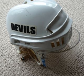 Game Worn Hockey Helmet - Brian Rafalski - White Ccm Helmet With Shield