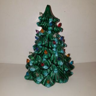 Mini Vintage Lighted Ceramic Christmas Tree 10 Inches Tall