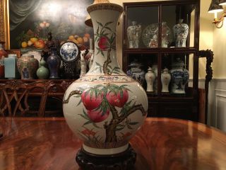 A Large And Rare Chinese Famille Rose Porcelain Peach Vase,  Marked.
