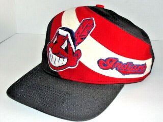 Vtg 1980s Cleveland Indians Big Chief Wahoo Logo Hat Cap Mlb Snapback Adjustable