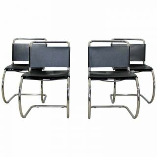 Mid Century Modern Mr10 Mies Van Der Rohe Knoll Cantilever Chrome Chairs 1970s