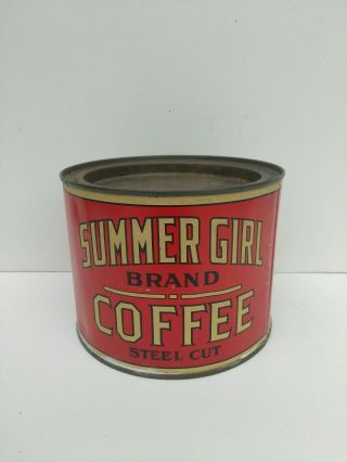 Rare Antique Vintage Summer Girl Litho Coffee Tin Can