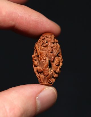 Antique Chinese Rare Carved Heidao Nut Bead,  Qing Dynasty,  19th Century.  Fine