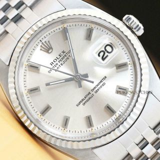 Rolex Mens Datejust 18k White Gold & Steel Watch W/ Silver Dial