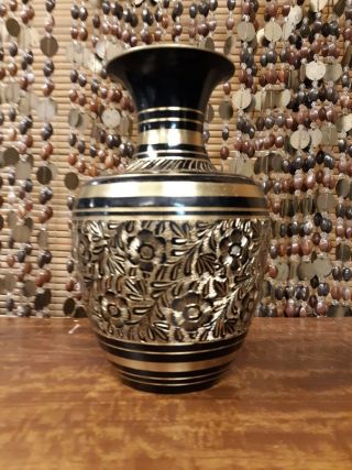 Vintage Etched Black and Brass Vases 2