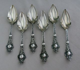 Set Of 6 Baker - Manchester Sterling Silver Floral Citrus Fruit Spoons 5 1/2 " ;i137